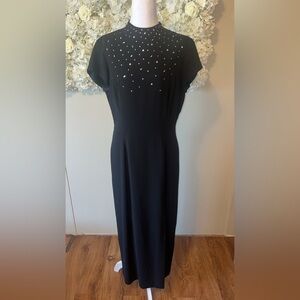 Elegant Black Formal Gown Dress with Silver Accents